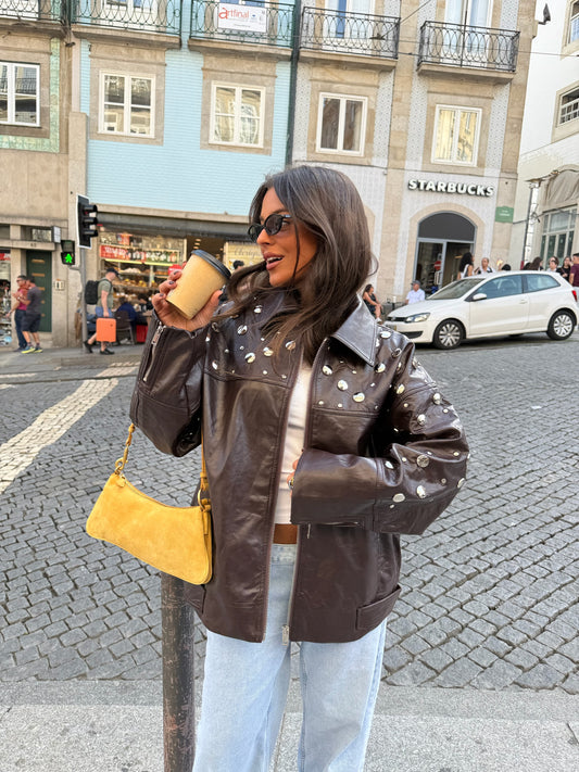 City Jacket In Brown With Studs